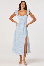 ASTR Wedelia Ruffle Strap Eyelet Corset Midi Dress in Blue Floral