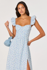 ASTR Wedelia Ruffle Strap Eyelet Corset Midi Dress in Blue Floral