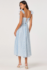 ASTR Wedelia Ruffle Strap Eyelet Corset Midi Dress in Blue Floral