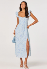 ASTR Wedelia Ruffle Strap Eyelet Corset Midi Dress in Blue Floral