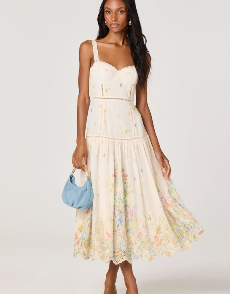 ASTR Pellagia Embroidered Eyelet Tiered Midi Dress
