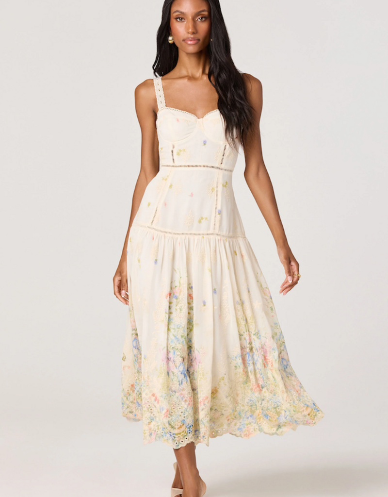 ASTR Pellagia Embroidered Eyelet Tiered Midi Dress