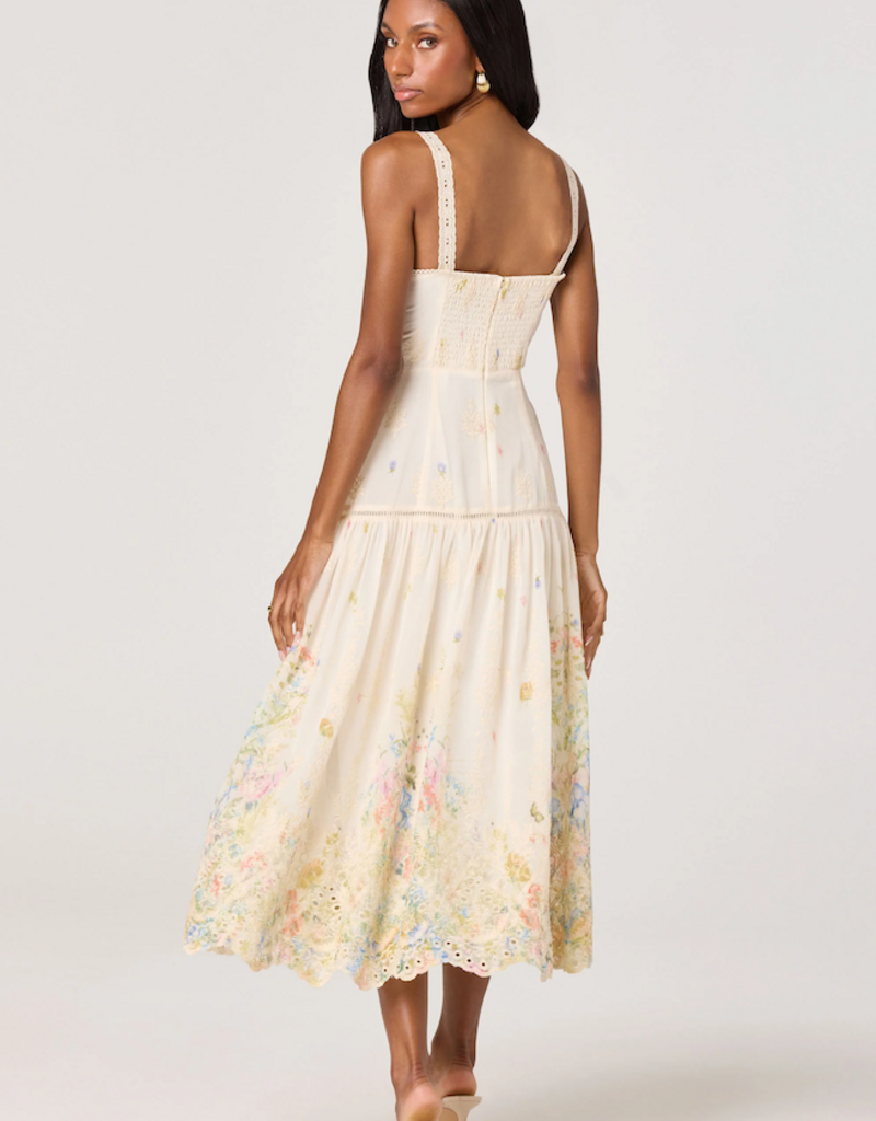ASTR Pellagia Embroidered Eyelet Tiered Midi Dress
