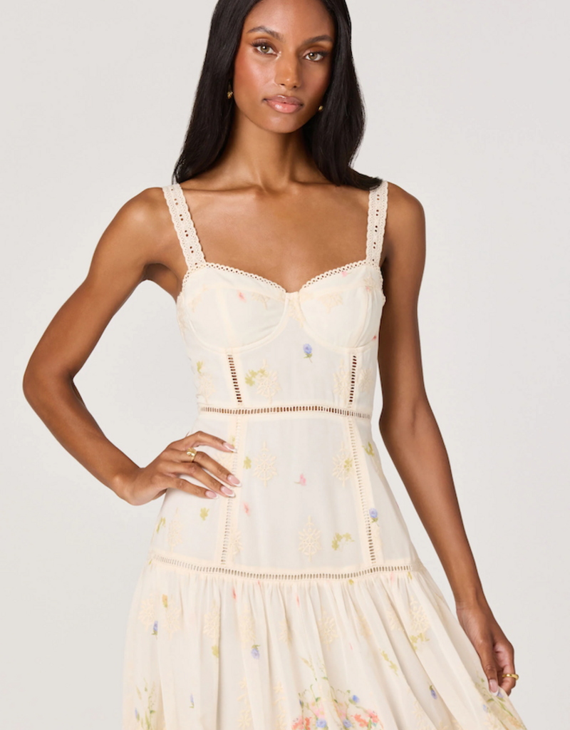 ASTR Pellagia Embroidered Eyelet Tiered Midi Dress