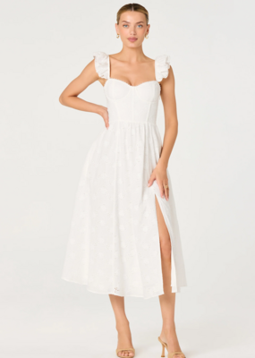 ASTR Wedelia Ruffle Strap Eyelet Corset Midi Dress in White