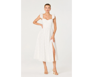 Wedelia Ruffle Strap Eyelet Corset Midi Dress in White - Adorn Boutique