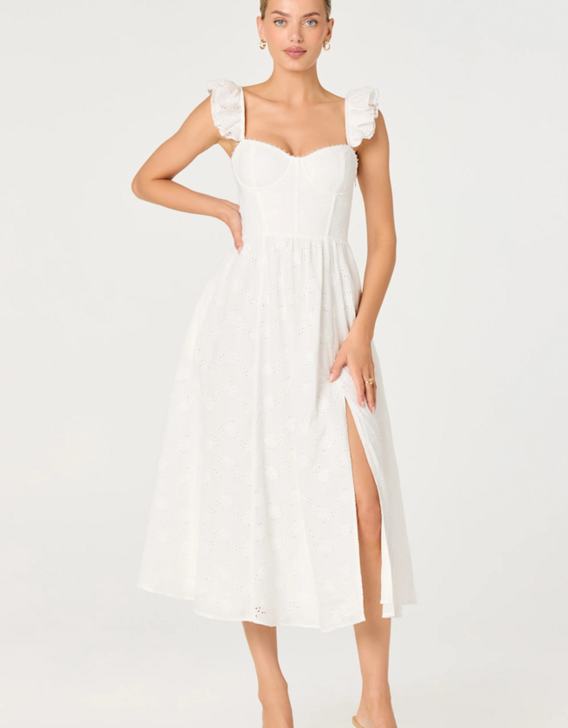 ASTR Wedelia Ruffle Strap Eyelet Corset Midi Dress in White