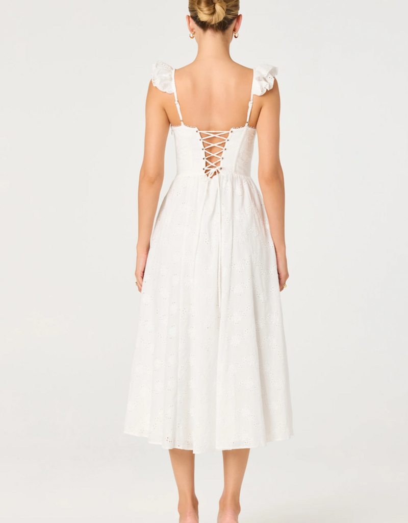 ASTR Wedelia Ruffle Strap Eyelet Corset Midi Dress in White