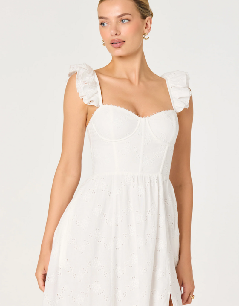 ASTR Wedelia Ruffle Strap Eyelet Corset Midi Dress in White