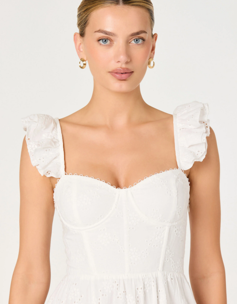 ASTR Wedelia Ruffle Strap Eyelet Corset Midi Dress in White