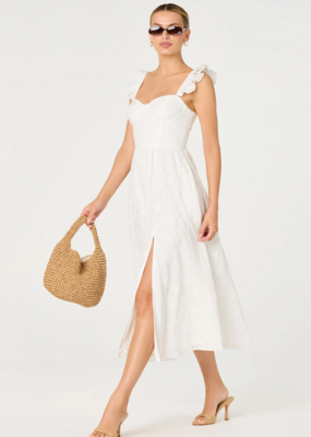 ASTR Wedelia Ruffle Strap Eyelet Corset Midi Dress in White