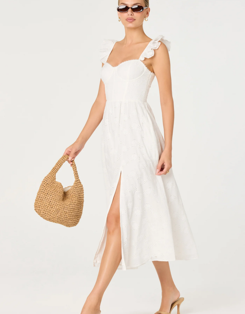 ASTR Wedelia Ruffle Strap Eyelet Corset Midi Dress in White