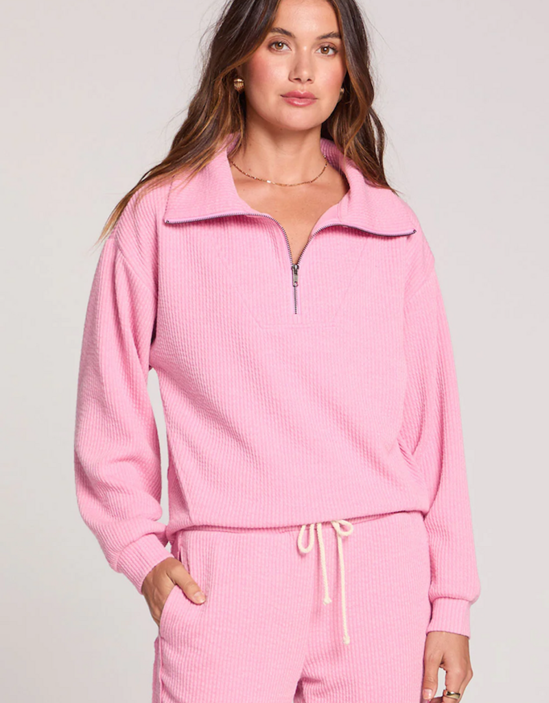 Saltwater Luxe Half Zip Seam Pullover in Petunia Pink