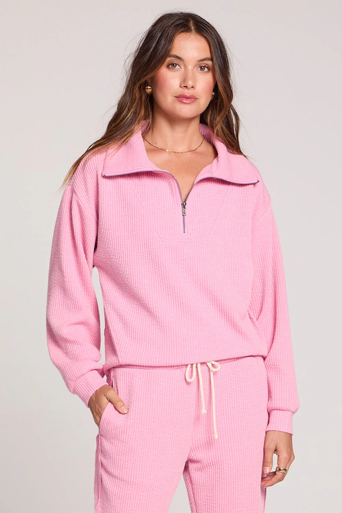 Half Zip Seam Pullover in Petunia Pink - Adorn Boutique