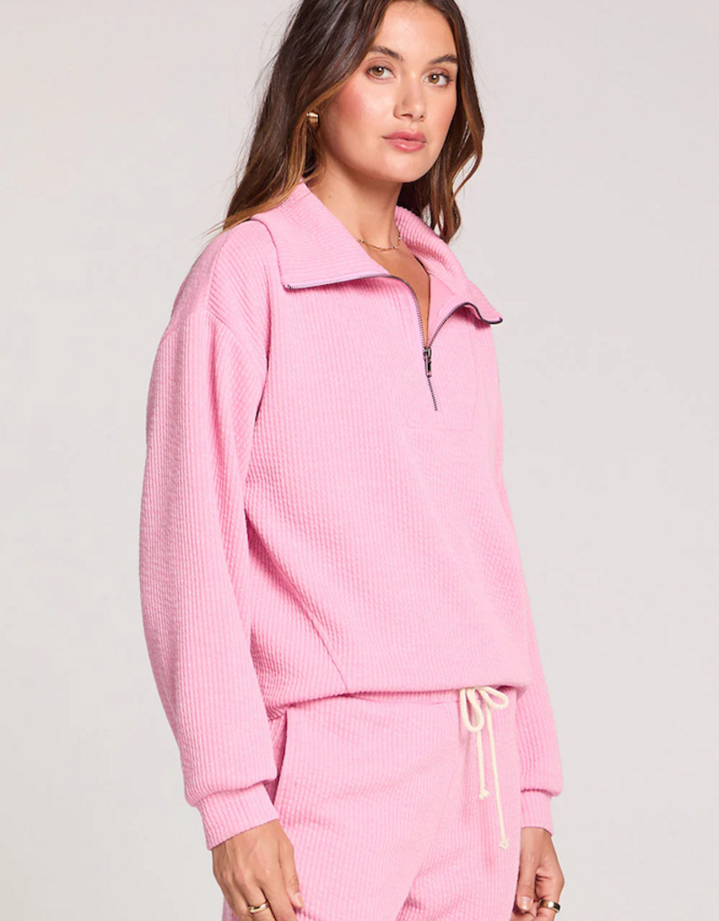Saltwater Luxe Half Zip Seam Pullover in Petunia Pink
