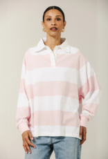 Brunette the Label Classic Brunette Rugby Polo Shirt in Rose w/ White