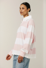 Brunette the Label Classic Brunette Rugby Polo Shirt in Rose w/ White