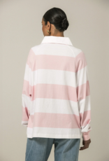 Brunette the Label Classic Brunette Rugby Polo Shirt in Rose w/ White