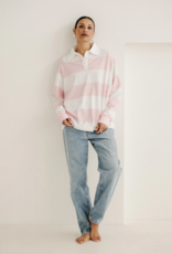 Brunette the Label Classic Brunette Rugby Polo Shirt in Rose w/ White