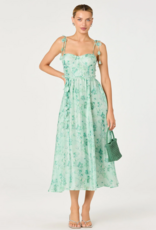 ASTR Halcyon 3D Flower Appliqué Midi Dress in Green Floral