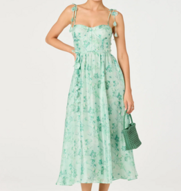 ASTR Halcyon Floral 3D Flower Appliqué Midi Dress in Green Floral