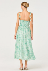 ASTR Halcyon 3D Flower Appliqué Midi Dress in Green Floral