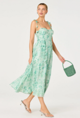 ASTR Halcyon 3D Flower Appliqué Midi Dress in Green Floral