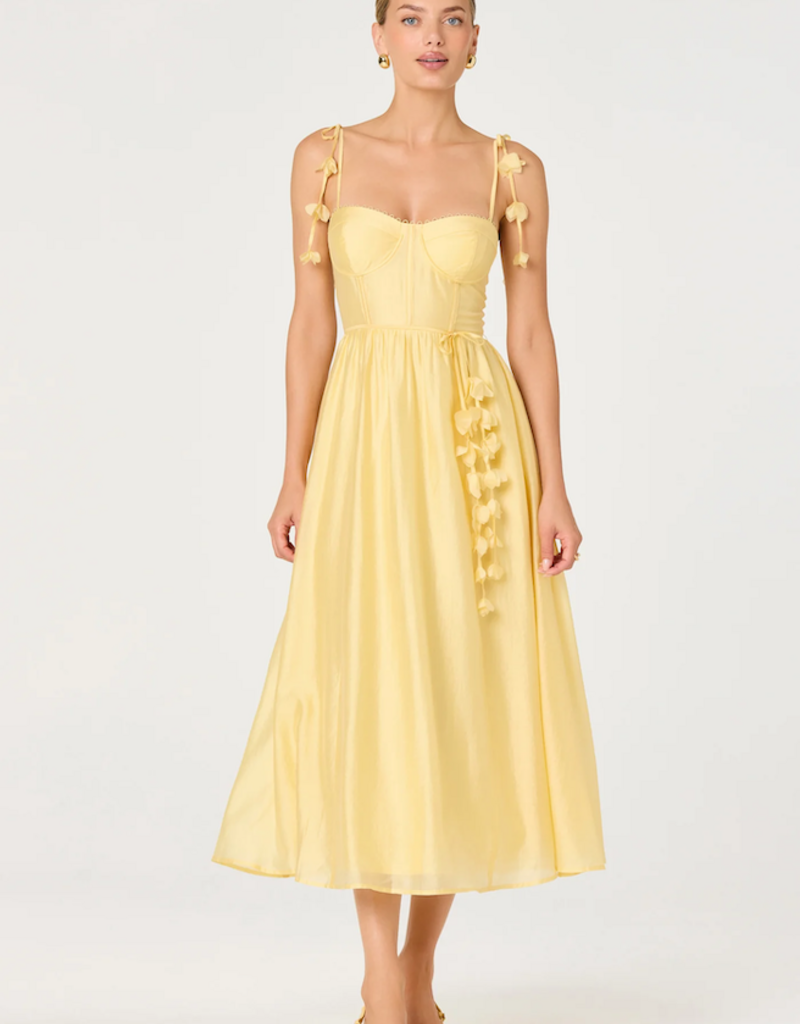 ASTR Halcyon 3D Flower Appliqué Midi Dress in Yellow