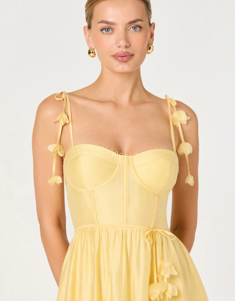 ASTR Halcyon 3D Flower Appliqué Midi Dress in Yellow
