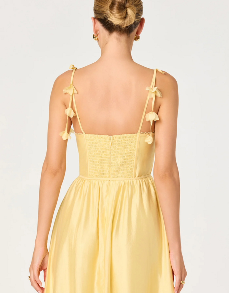 ASTR Halcyon 3D Flower Appliqué Midi Dress in Yellow
