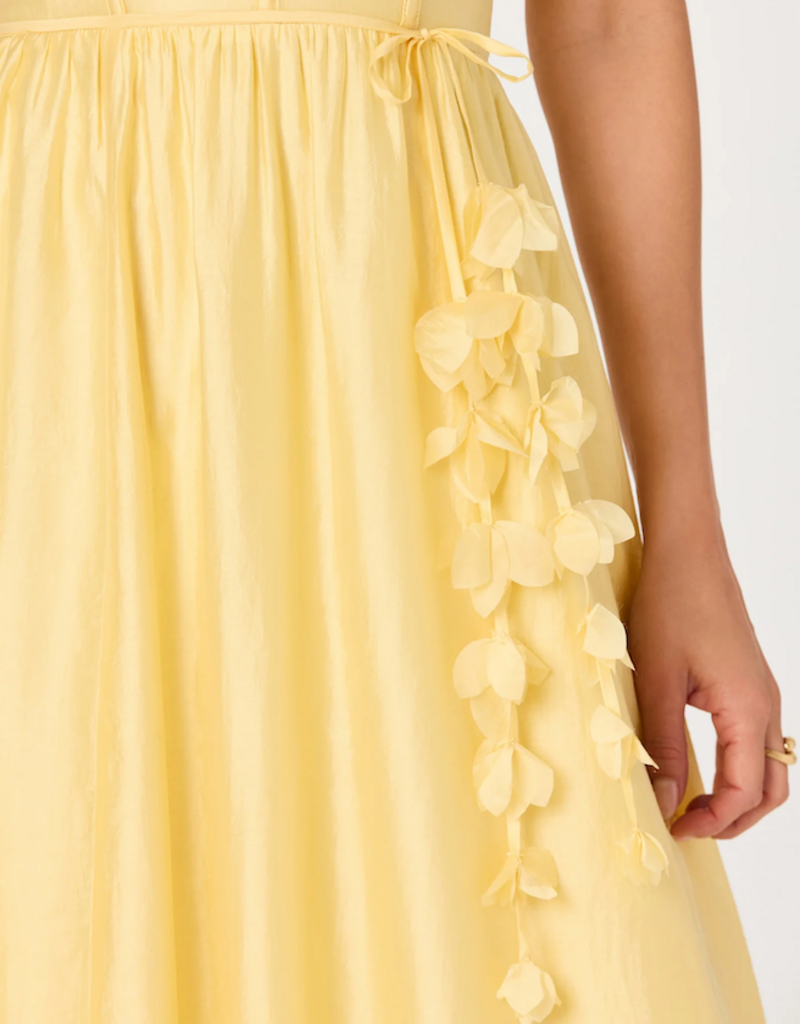 ASTR Halcyon 3D Flower Appliqué Midi Dress in Yellow