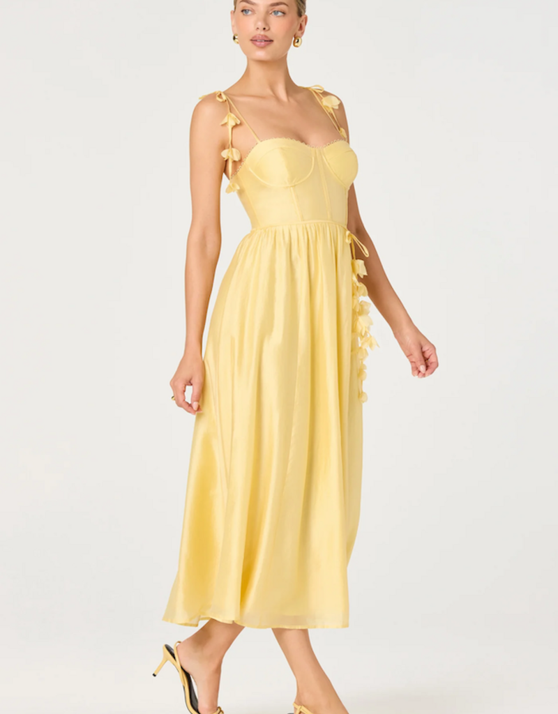 ASTR Halcyon 3D Flower Appliqué Midi Dress in Yellow