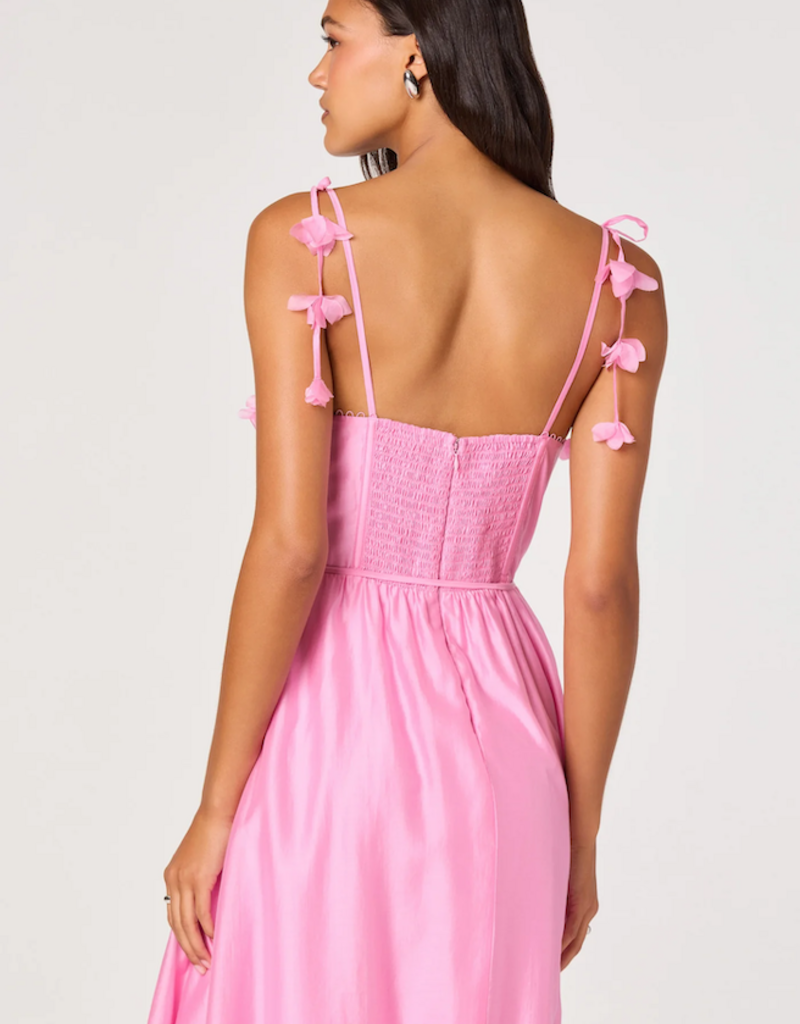 ASTR Halcyon 3D Flower Appliqué Midi Dress in Pink