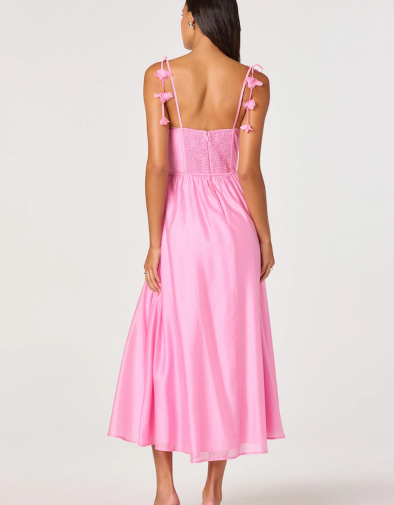 ASTR Halcyon 3D Flower Appliqué Midi Dress in Pink