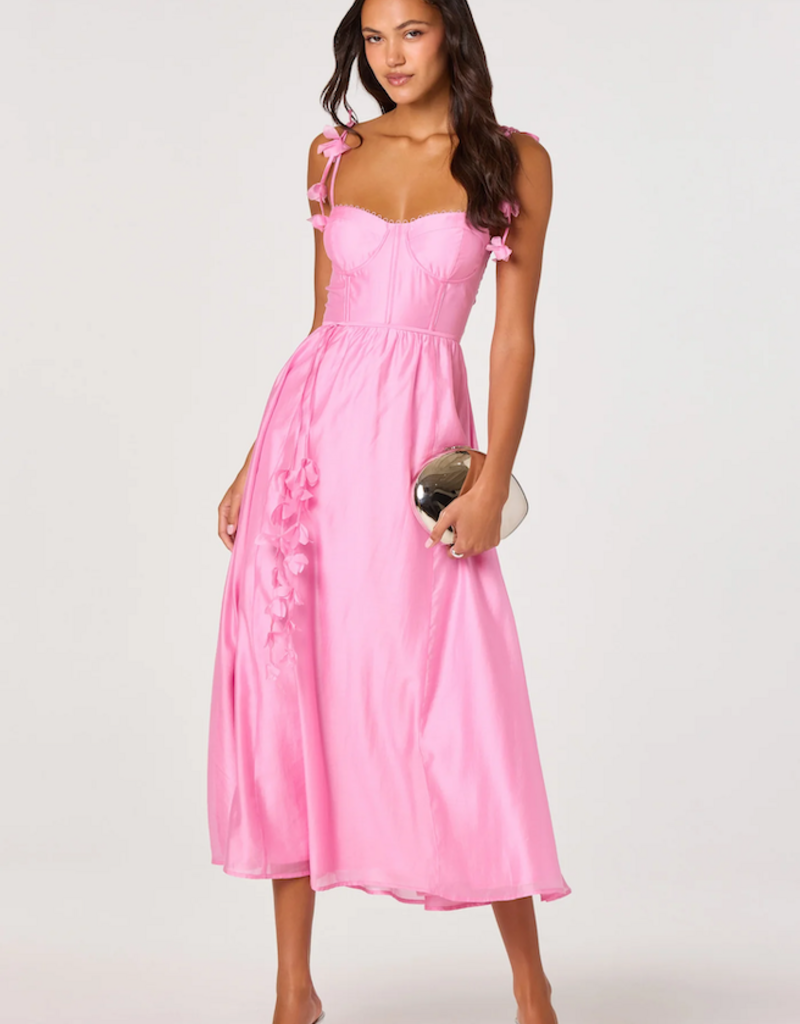 ASTR Halcyon 3D Flower Appliqué Midi Dress in Pink