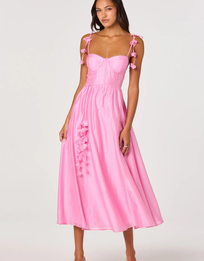 ASTR Halcyon 3D Flower Appliqué Midi Dress in Pink