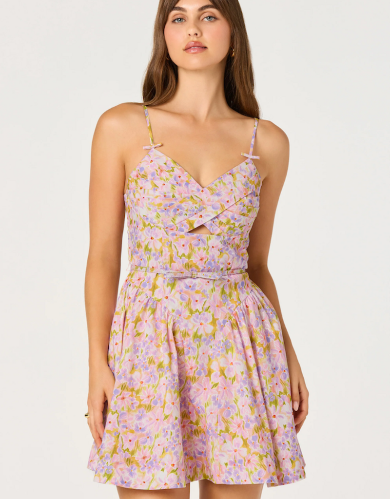 ASTR Isha Floral Sweetheart Mini Dress with Belt