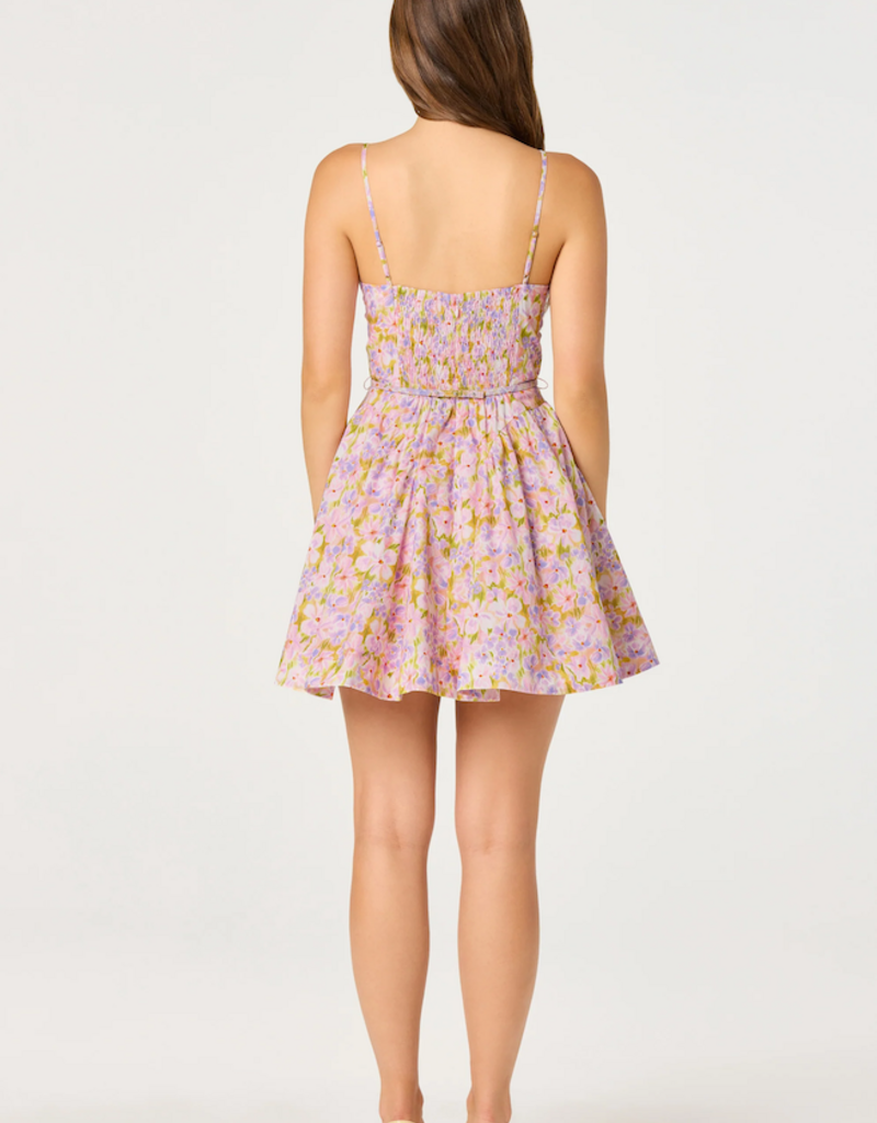 ASTR Isha Floral Sweetheart Mini Dress with Belt