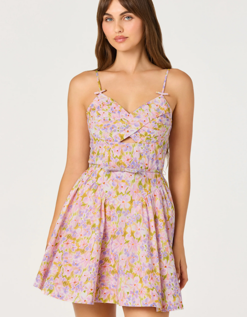 ASTR Isha Floral Sweetheart Mini Dress with Belt