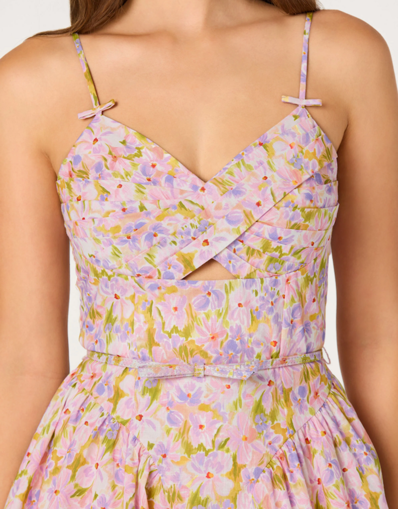ASTR Isha Floral Sweetheart Mini Dress with Belt