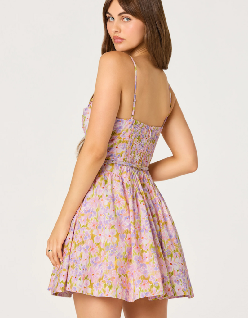 ASTR Isha Floral Sweetheart Mini Dress with Belt