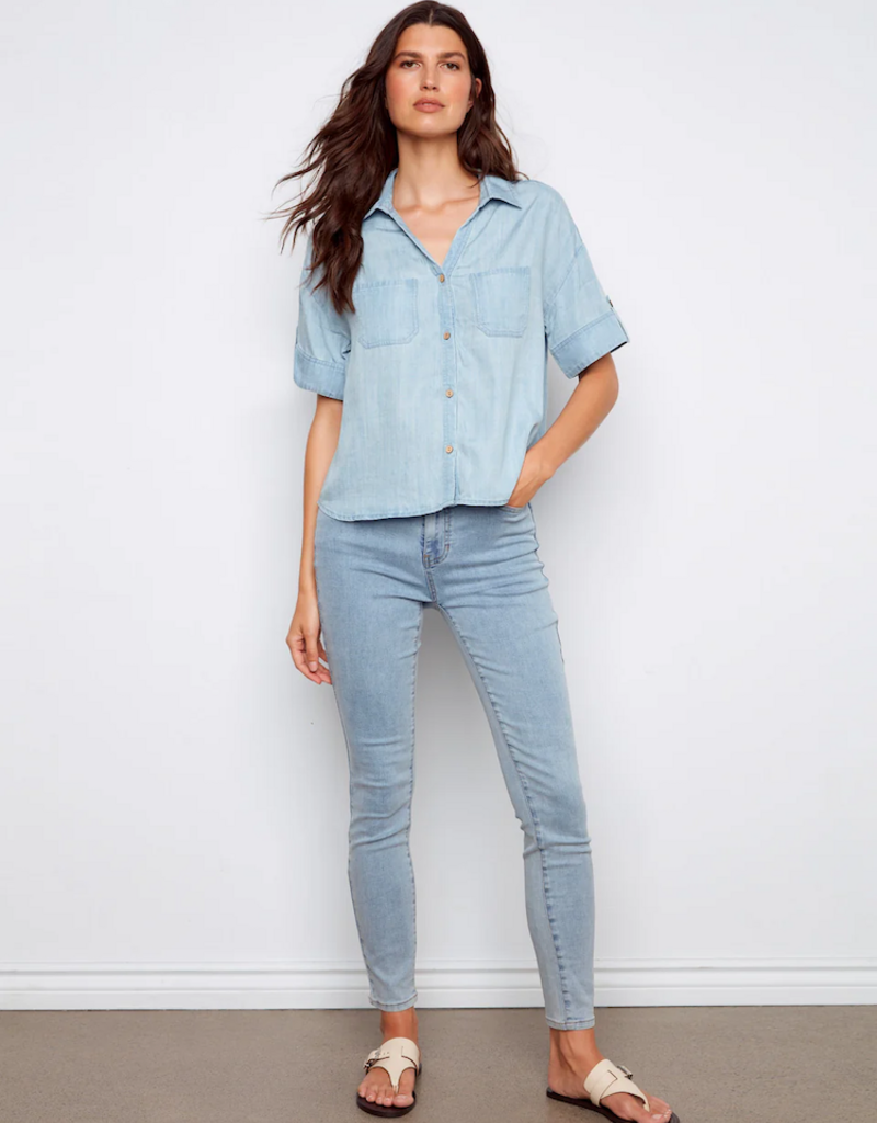 Charlie B Conchita Short Sleeve Button-Front Blouse