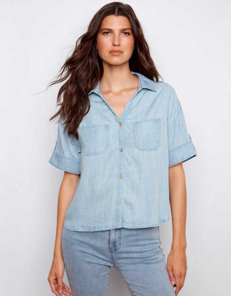 Charlie B Conchita Short Sleeve Button-Front Blouse
