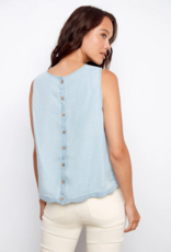 Charlie B Nan Scallop Hem Sleeveless Top with Back Decorative Buttons