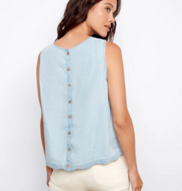 Charlie B Nan Scallop Hem Sleeveless Top with Back Decorative Buttons *Two Colours*