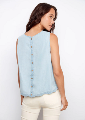 Charlie B Nan Scallop Hem Sleeveless Top with Back Decorative Buttons *Two Colours*