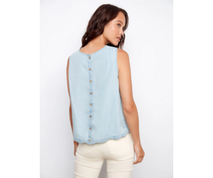 Nan Scallop Hem Sleeveless Top with Back Decorative Buttons