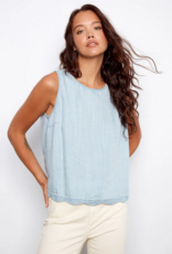 Charlie B Nan Scallop Hem Sleeveless Top with Back Decorative Buttons