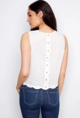 Charlie B Nan Scallop Hem Sleeveless Top with Back Decorative Buttons