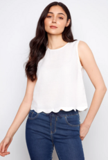 Charlie B Nan Scallop Hem Sleeveless Top with Back Decorative Buttons